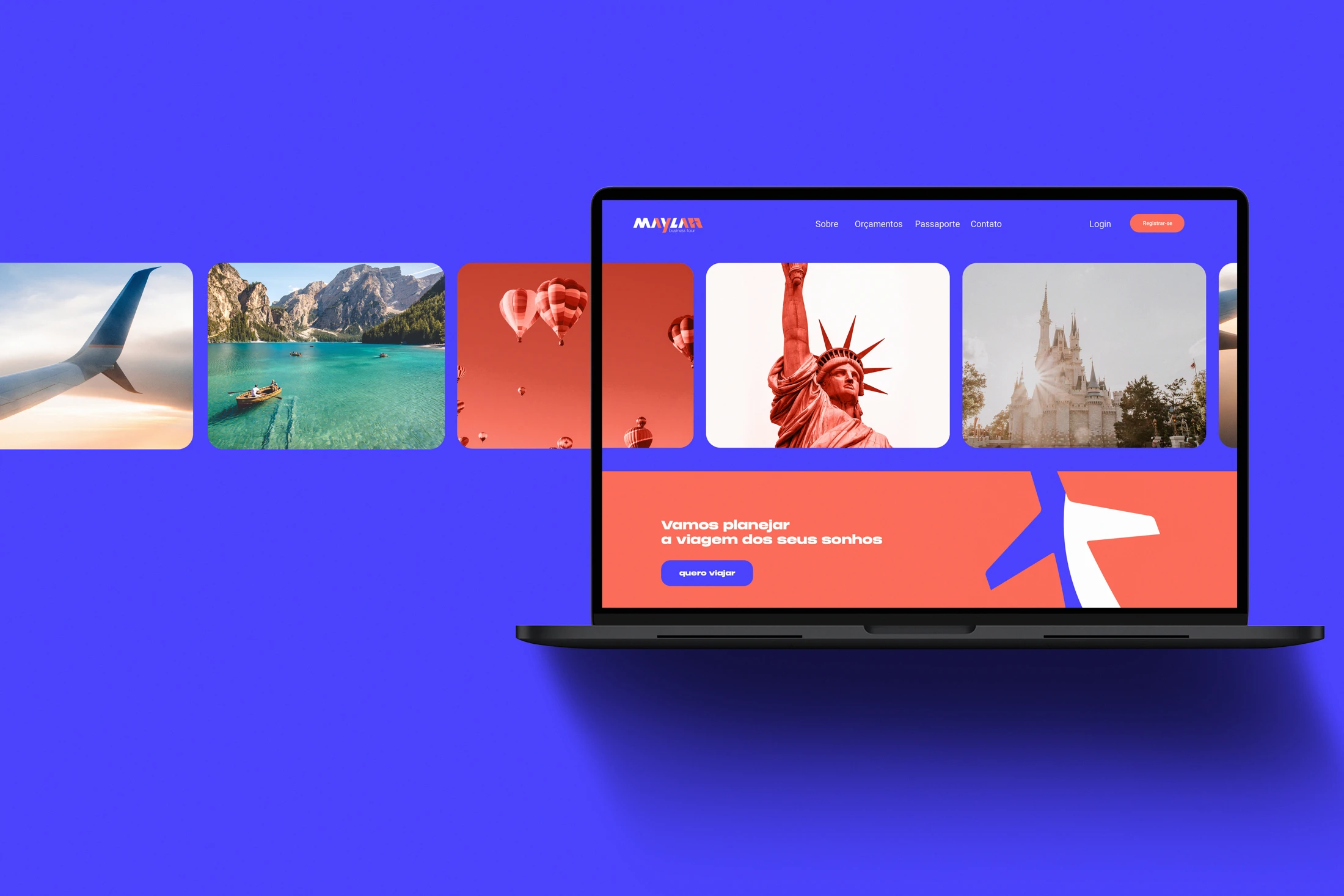 Website Mayla apresentado em um notebook
